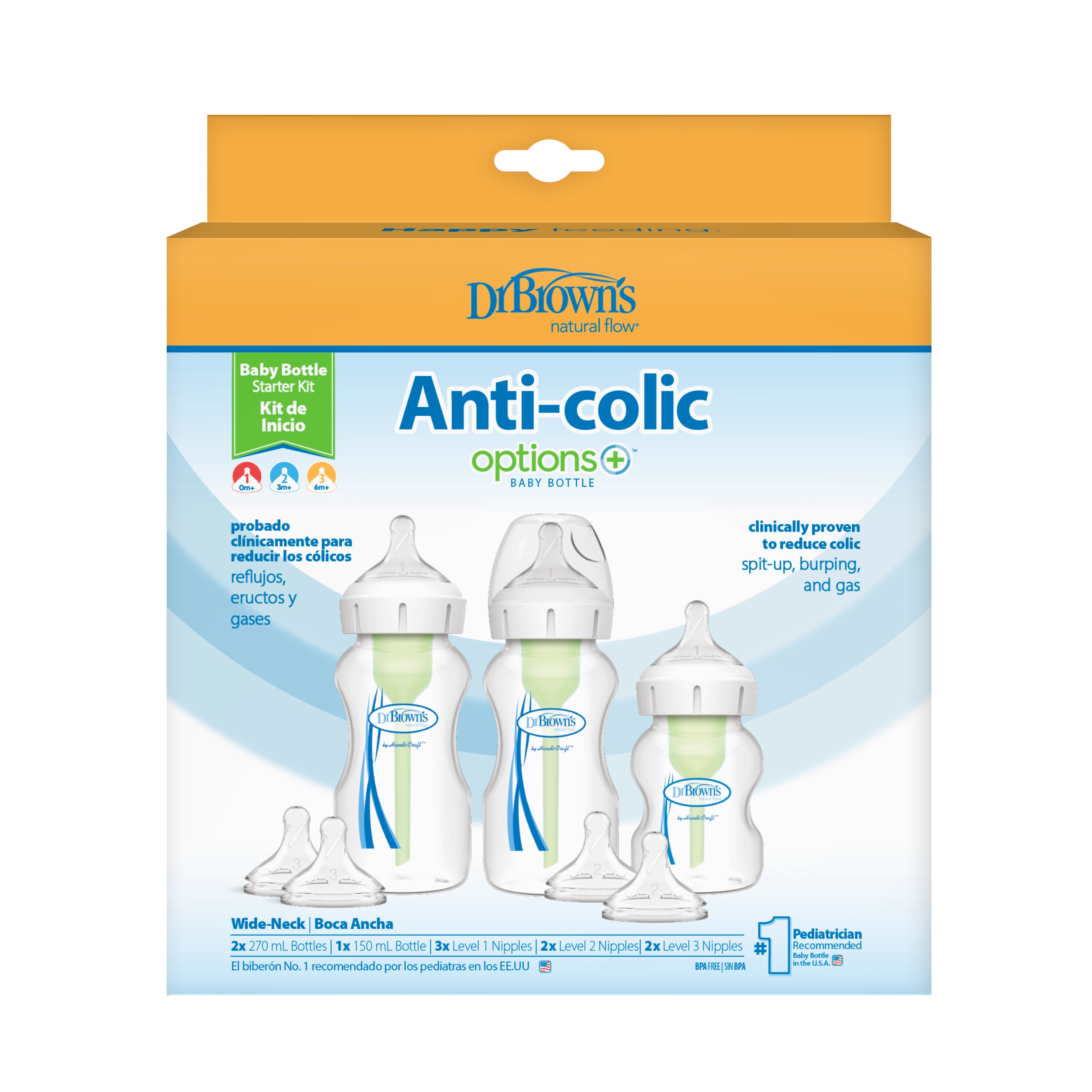 PP W-N Options+ Bottle Starter Kit (2x270 ml & 1x150 ml bottles, 2xL2 & 2xL3 nipples, 2 cleaning brushes)